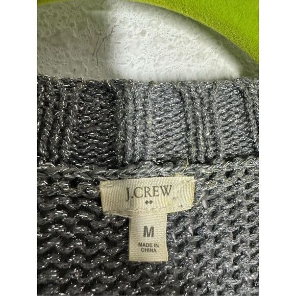 J.Crew Metallic Silver Knit Sweater Cardigan Shiny Glam Pockets V Neck Sz M - Picture 4 of 11